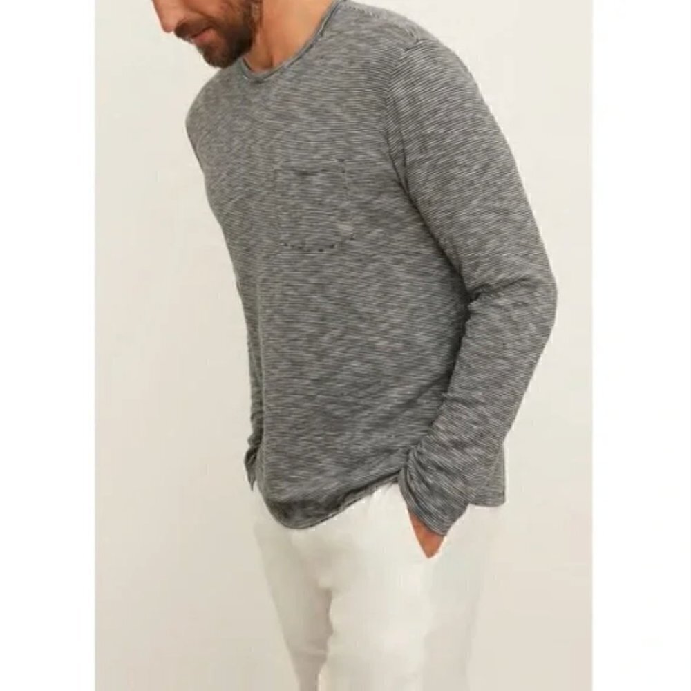 Vince Sun Faded Double-Knit Crew Pullover L Men Striped Blue Coastal Old Rich